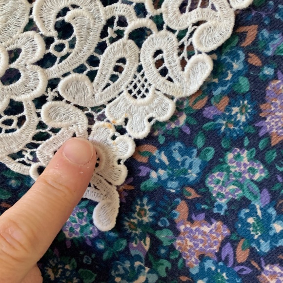 Laura Ashley, vintage, prairie, victorian, lace collar, greenish blue, eighties - Picture 3 of 16